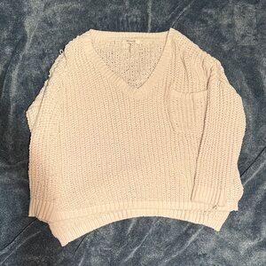 Miracle V-Neck Chunky Knit Sweater in Cream